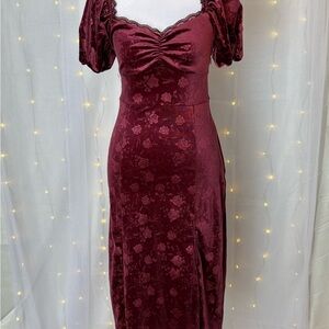 Francesca's Collections Deep Red Floral Midi Dress